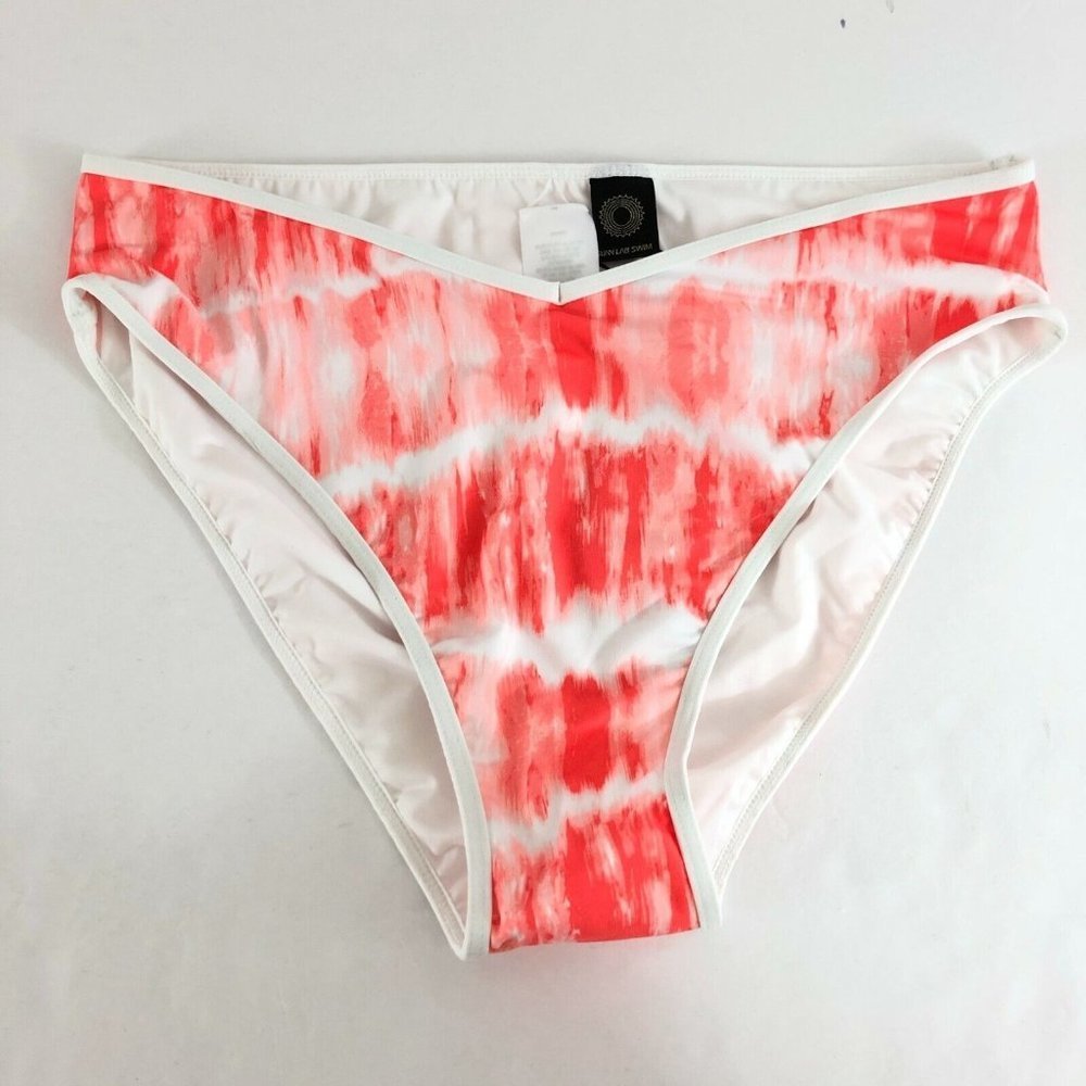 Sunn Lab Swim Bikini Bottom High Waist Tie Dye Orange White Size L